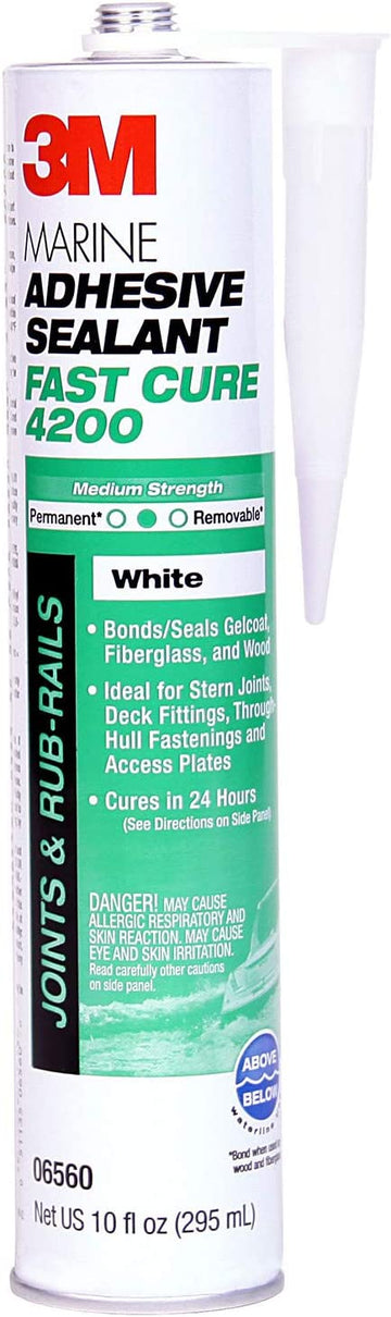 3M Adhesives 51135065600 Marine Adhesive Sealant Fast Cure 4200 (06560) – Semi-Permanent Flexible Adhesive Sealant for Boats and RVs – White - 1/10 Gallon 1/10 Gallon cartridge
