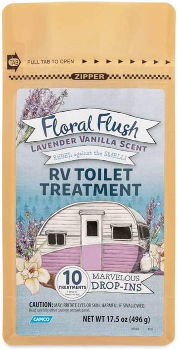 Camco 41490 Floral Flush RV Toilet Treatment Drop-Ins - Lavender Vanilla, Pack of 10