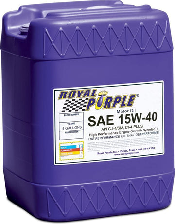 Royal Purple 05154 API-Licensed SAE 15W-40 High Performance Synthetic Motor Oil, 5-Gallon Pail 5 Gallon (640 Ounces)