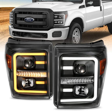 Anzo USA 111406 Projector Headlight Set w/Plank Style Switchback Black w/Amber Pair Projector Headlight Set