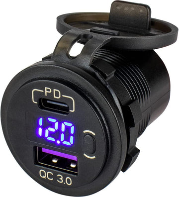Sea-Dog 426518-1 Round USB/USC Socket with Hidden Volt Meter