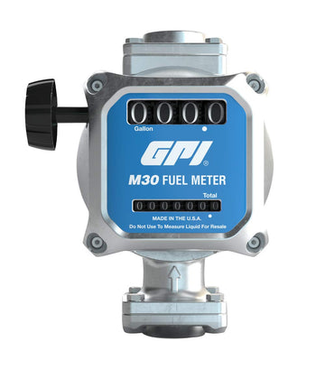 GPI 165100-01, M30-G8N Mechanical Fuel Meter, 5 to 30 GPM, 1” NPT Inlet/Outlet, 4-Digit Display, -2% Accuracy M30-G8N Gallons