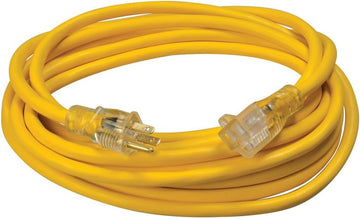 Southwire 02587 12/3 Vinyl Outdoor Extension Cord with Lighted End, 25-Foot, Yellow