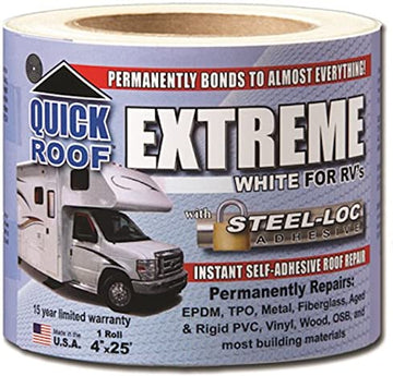Cofair UBE425 Quick Roof Extreme with Steel-Loc Adhesive, White for RVs - 4" x 25'