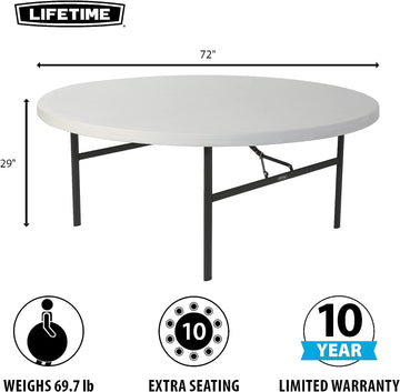 Lifetime 22673 72-Inch Round Folding Table with Molded Top, White-Granite