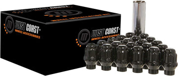 West Coast Wheel Accessories 12X1.5 Bulge Acorn Spline Et Lug Nuts 1.55" 6 Lug Install Kit Black