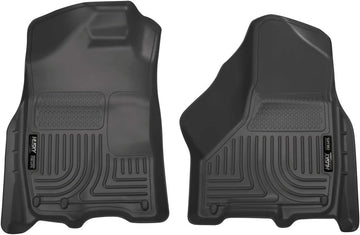 Husky Liners Weatherbeater Series | Front Floor Liners - Black | 18001 | Fits 2009-2018 Ram 1500(New Body), 2019-2022 Ram 1500 (Classic Body) 2010-2018 Ram 2500/3500 Crew Cab (w/auto Trans) 2pc. Black Weatherbeater Front Floor Mats Custom Molded