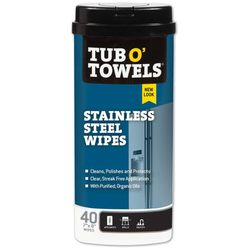 Tub O' Towels TW40-SS Stainless Steel Wipes for Cleaning, Polishing, and Protecting (Tub of 40 Wipes) 1 Count (Pack of 40)