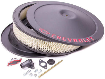 Proform 141-752 Black Crinkle 14" Diameter Air Cleaner Kit with Red Chevrolet/Bowtie Logo and 3" Paper Filter