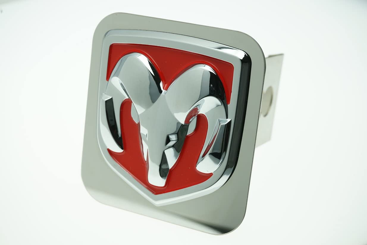 Dodge Ram Red and Chrome Stainless Steel 2" Trailer Tow Hitch Cover