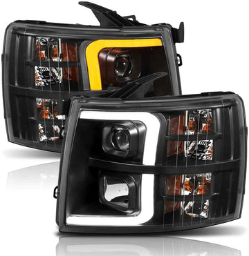 Anzo USA 111410 Projector Headlight Set w/Plank Style Switchback Black w/Amber Pair Projector Headlight Set