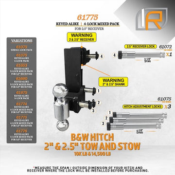 InfiniteRule Security 61775 | 4 Pack Mixed 2.5 - Keyed Alike, Hitch Locks (Fits: B&W Hitch - 2