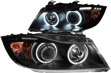 AnzoUSA 121335 Black Clear Projector Halo Headlight with LED Bar for BMW 3 Series E90-E91 - (Sold in Pairs)