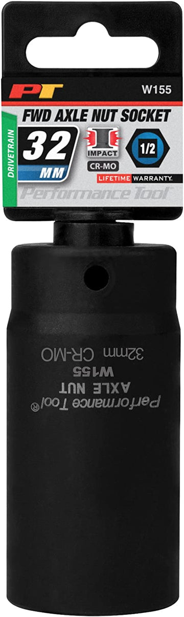 PERFORMANCE TOOL W155 Wilmar 32 mm FWD Axle Nut Socket CrMo 32mm FWD Axle Nut Skt Chr-Moly