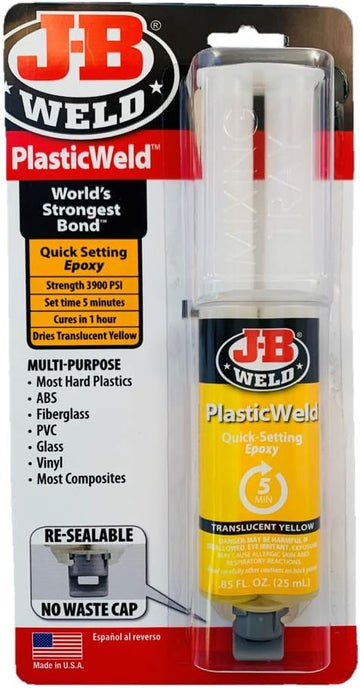 J-B Weld 50132 PlasticWeld Quick-Setting Epoxy Syringe - Translucent Yellow - 25 ml