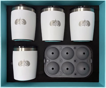 Toadfish Non-tipping 10oz Double Wall Insulated Stainless Steel Rocks Tumbler 4-Pack Gift Set w/ Ice Ball Tray & Easy Slide Lid - White 4-Pack -White