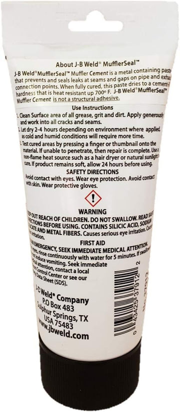 J-B Weld MufflerSeal Muffler Cement Plastic Tube 12 oz, Model Number: 37912