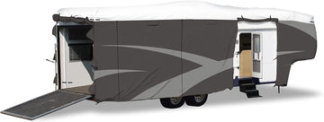 ADCO 36858 Designer Series Olefin HD Fifth Wheel Trailer Cover 40' 1" - 43', Gray/White