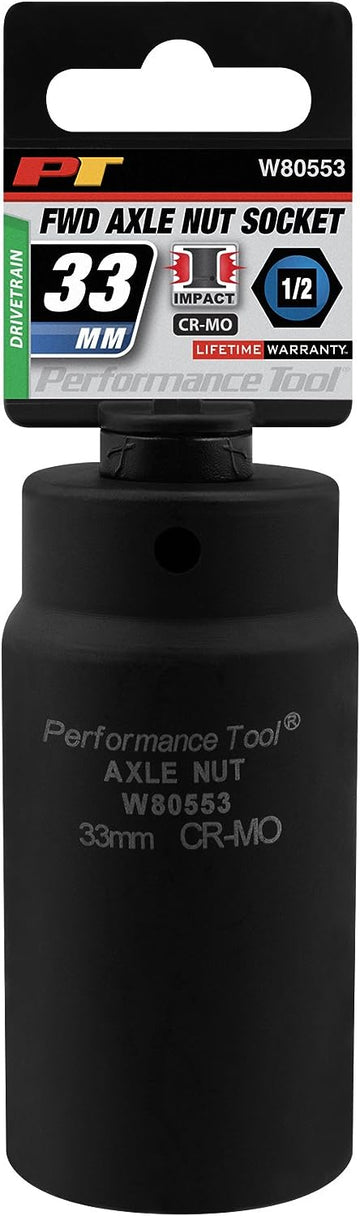 PERFORMANCE TOOL W80553 Wilmar 33 mm FWD Axle Nut Socket CrMo 33mm FWD Axle Nut Skt Chr-Moly