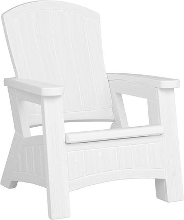 Suncast UV-Resistant Stylish Adirondack Outdoor Backyard Patio Chair with in-Seat Storage, White