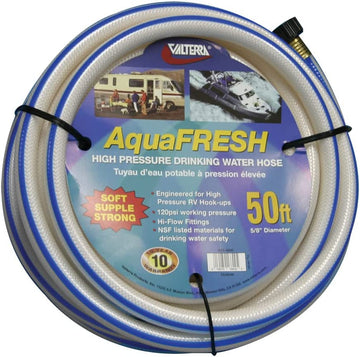 Valterra W01-6600 AquaFresh High Pressure Drinking Water Hose - 5/8" x 50', White 5/8 Inch x 50 Inch White