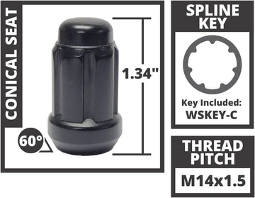 14X1.5 Bulge Acorn Spline Lug Nuts 1.38