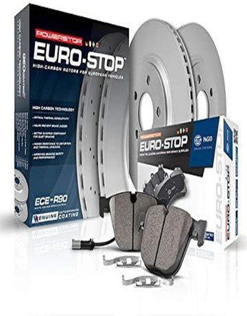 Power Stop ESK6884 Euro-Stop Rear Brake Kit- Coated Brake Rotors & Ceramic Brake Pads
