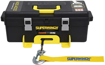 Superwinch 1140232 Winch 2 Go 12V 4000SR Portable Winch System (4000lb with Synthetic Rope, Pulley Block, Gloves, Straps and D-Shackles)