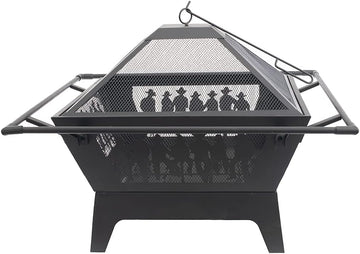 Blue Sky Outdoor Living 31" Outdoor Square Fire Pit with Safety Ring and Cover, Black