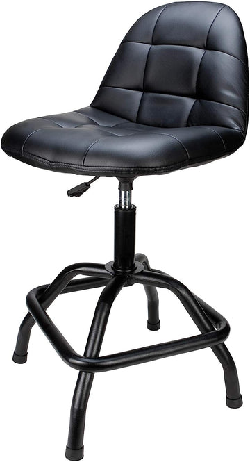 Performance Tool W85031 Pneumatic High Back Adjustable Swivel Bar Stool with Back Support for Home, Bar, and Shop, Black, 26-32 inches High 25-31 inches High