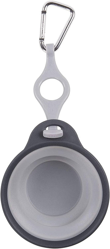 Dexas Pets Collapsible Travel Pet Cup with Bottle Holder and Carabiner, Light Gray 1 Cup Capacity with Bottle Holder/Carabiner Light Gray