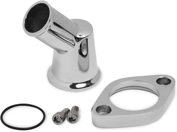 Weiand 6242 Aluminum Water Outlet Includes Thermostat Housing O-Ring Seal And Hardware 45 Degree Polished Neck Aluminum Water Outlet
