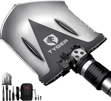 Tyger Auto TG-SV8U3217 Black 1 Tyger Shovel TG-SV8U3217 Military Heavy-Duty Folding Compact Tool with 16-in-1 Multifunction for Off-Roading, Camping, Survivalist and Emergency, 1 (Non-Carb Compliant)