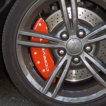 MGP Caliper Covers 13008SCV6RD Caliper Cover Compatible with Corvette (Red Powder Coat Finish, Engraved Front and Rear: C6/Corvette, Silver Characters, Set of 4) C6/Corvette Red