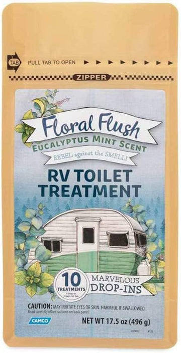 Camco 41492 Floral Flush RV Toilet Treatment Drop-Ins - Eucalyptus Mint, Pack of 10