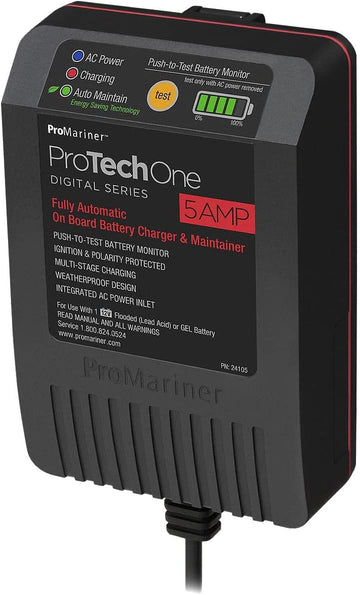 ProMariner 24105 ProTechOne Digital Series 5 Amp Fully Automatic On-Board Battery Charger and Maintainer with Integrated AC Inlet