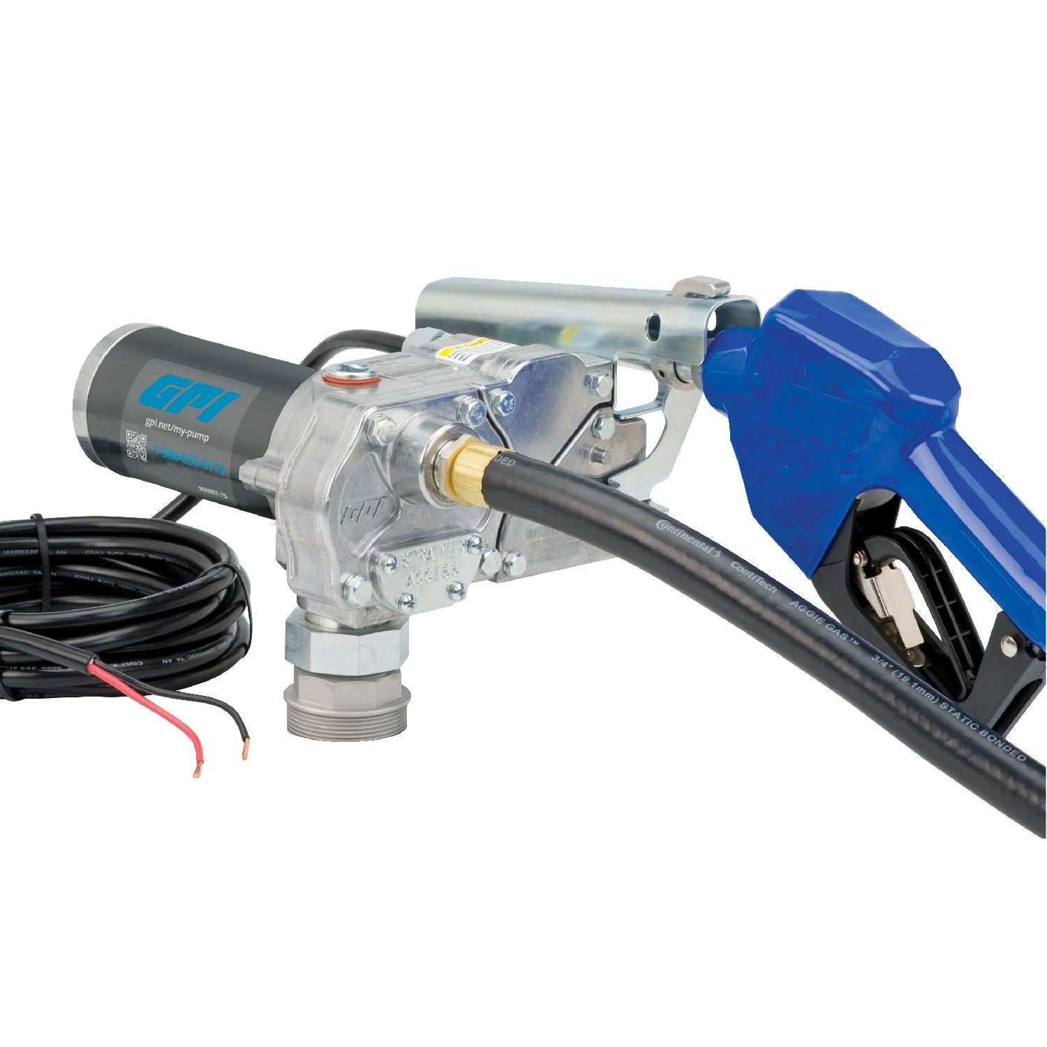 GPI M-150S Fuel Transfer Pump, Automatic Shut-Off Nozzle, 15 GPM Fuel Pump, 12' Hose, Power Cord, Spin Collar, Adjustable Suction Pipe (110000-100) M-150S-AU Automatic Nozzle