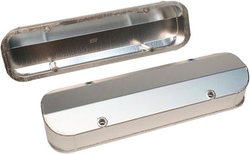 PRW 4045500 Satin Silver Anodized Aluminum Fabricated Valve Cover with Fabricated Billet Rail for Pontiac 201-455 Cylinder Heads