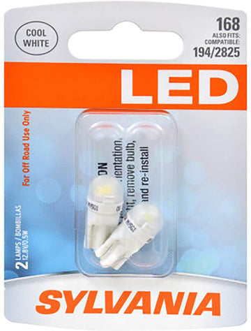 SYLVANIA 168SL.BP2 T10 W5W White LED Bulb, (Contains 2 Bulbs) 168 White