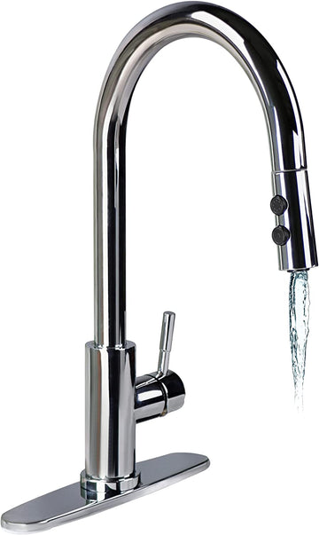 Empire Faucets Kitchen Sink Faucet - Single Handle Steel Pull Down Kitchen Faucet with Sprayer and Optional Deck Plate