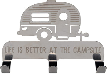 Camco Life is Better at The Campsite Stick-On 3-Hook Key/Leash Hanger | Ideal for Small Spaces | Made of Durable Stainless Steel | (53368)