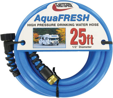 Valterra W01-8300 AquaFresh High Pressure Drinking Water Hose with Hose Savers - 1/2" x 25', Blue 1/2 Inch x 25 Inch Blue