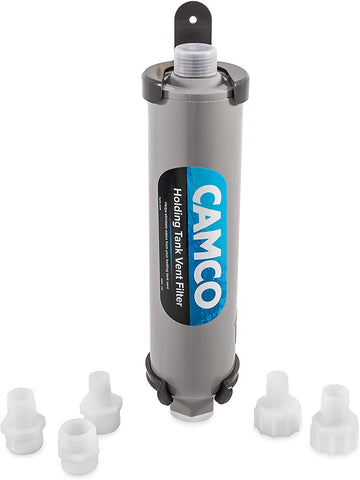Camco Marine Holding Tank Vent Filter Kit | Easy Install | Features granular Activated Carbon (GAC) for Maximum Odor Control (50190), Gray