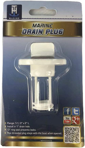 T H Marine DP2DP DRAIN PLUG W/O-RING, WHITE SELF RETAINING DRAIN PLUG