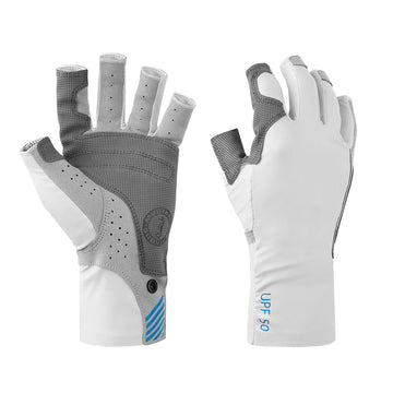 Mustang Traction UV Open Finger Fishing Glove - Light Gray/Blue - X-Large