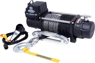Superwinch 1511201 Tiger Shark 11.5, 12 VDC Winch, 11500-Pound, 216kg Capacity with Synthetic Rope and Aluminum Hawse TS11500 SR