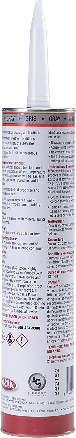 Lippert Components 1010 Low VOC Non-Sag Sealant, Gray (10.3 Oz. Tube) (N101003TLCI)