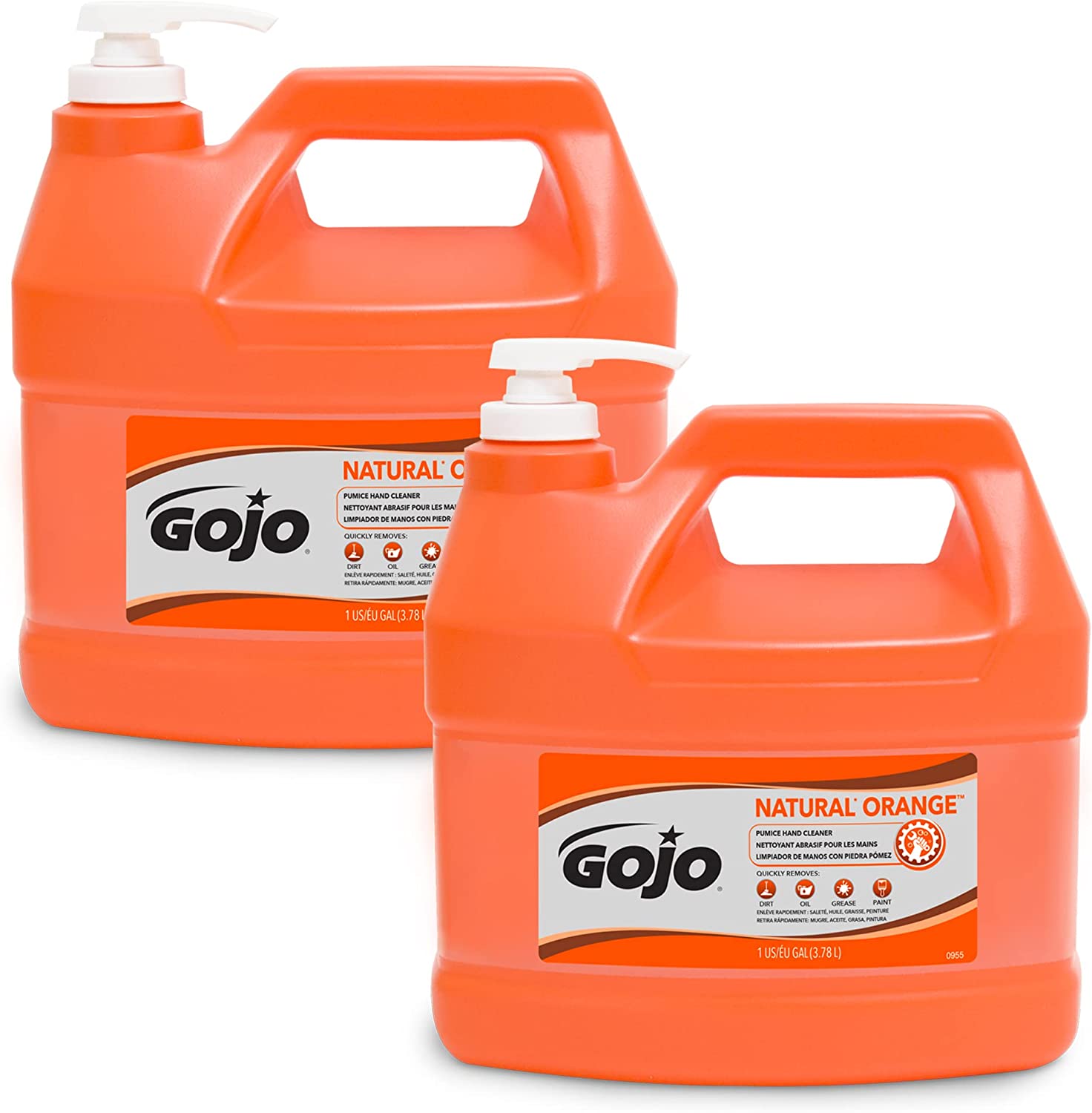 Gojo 0955-02 Natural Orange Pumice Hand Cleaner, 1 Gallon with Pump Dispenser, 2-Pack 2 Pack