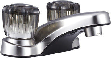 Dura Faucet (DF-PL700S-SN) RV Bathroom Faucet with Smoked Acrylic Knobs (Brushed Satin Nickel)