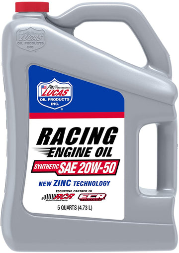 Lucas Oil 10616 SAE 20W-50 Synthetic Racing Motor Oil - 5 Quart Jug